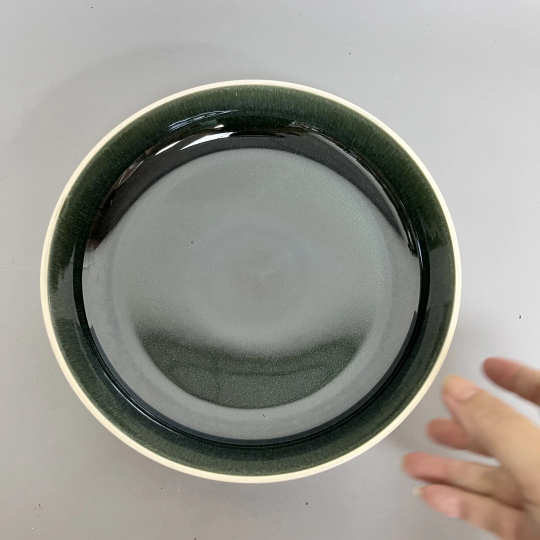 10寸墨绿色耐高温釉下彩汤盆家用浅加深盘子3352复古陶瓷微瑕