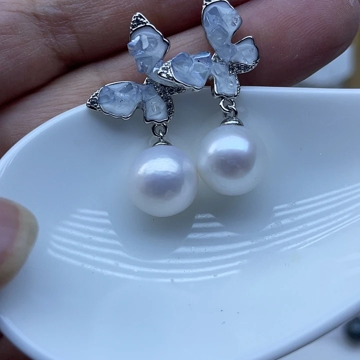 银S925镶嵌耳饰淡水珍珠