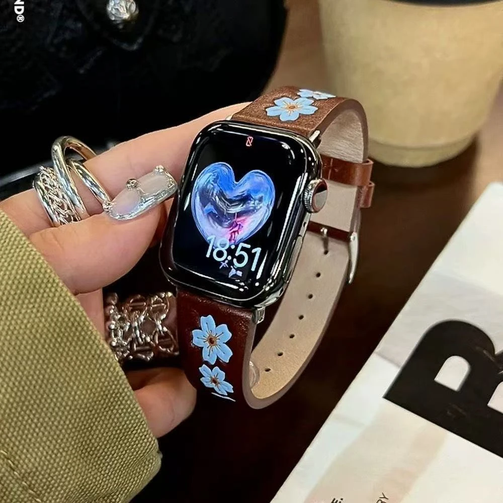手表带樱花皮质高级感复古女生适用秋冬季iwatch11