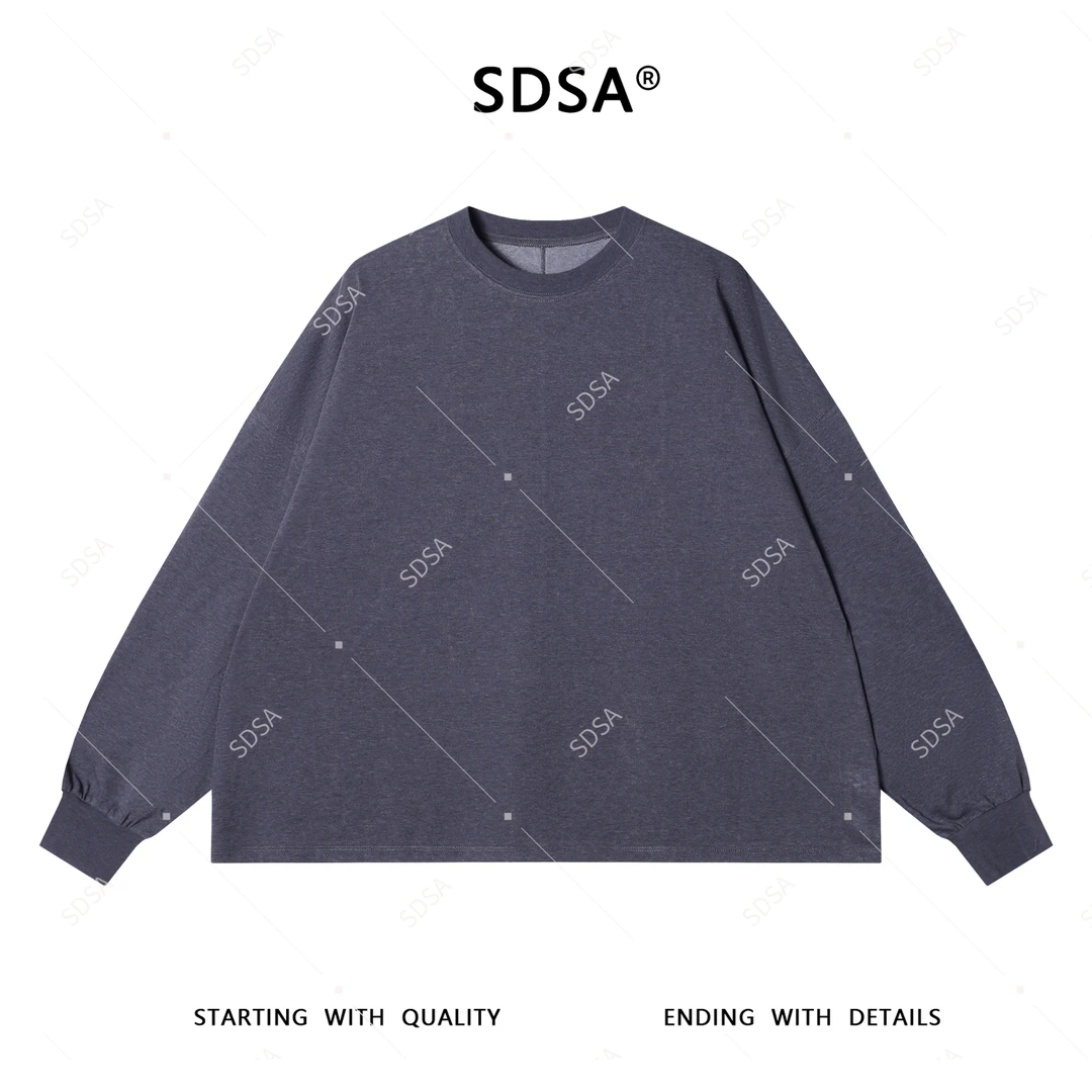 SDSA男士2025新款轻奢痞帅男装宽松简约纯色圆领长袖T恤复古百搭