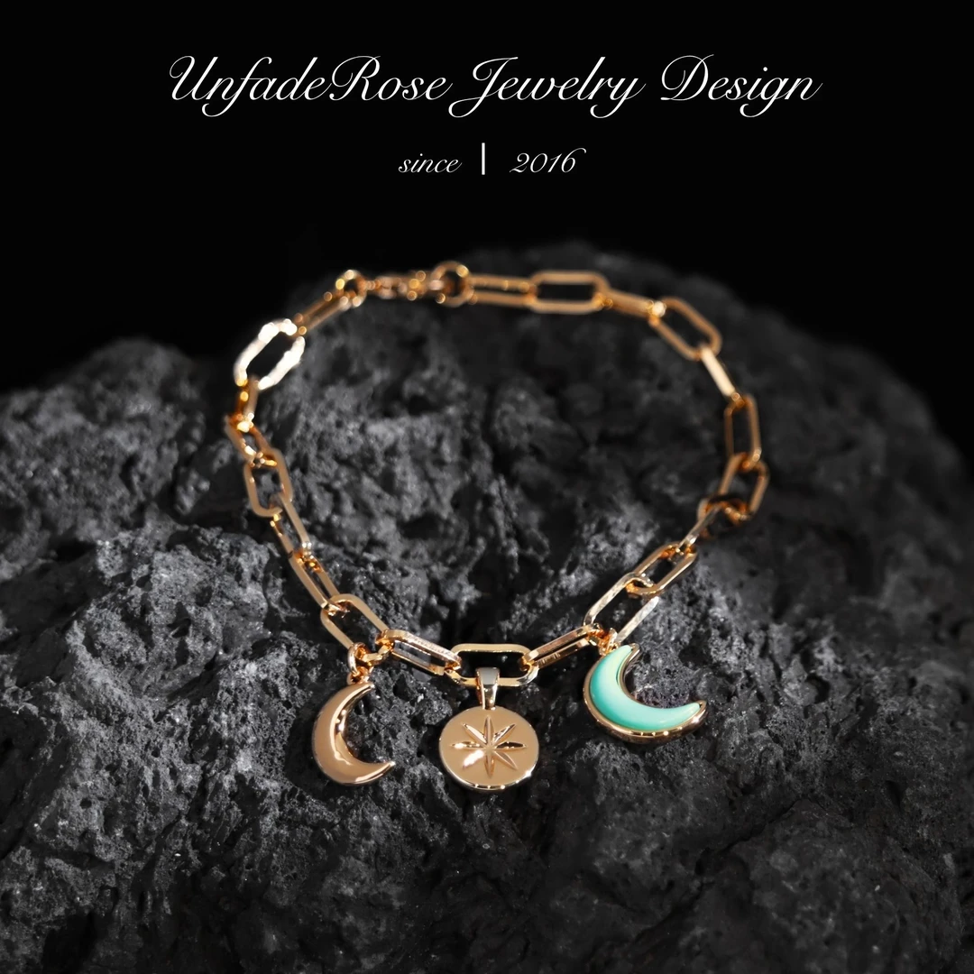 UNFADE ROSE  【星轨絮语】双月伴星鎏金链｜粗粝鎏光手链T001A