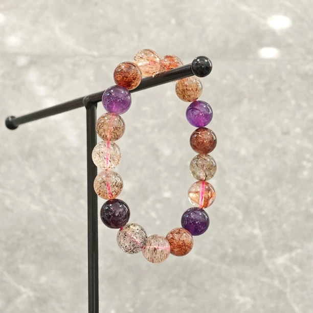 珍藏级老矿天然超七水晶黑红12mm