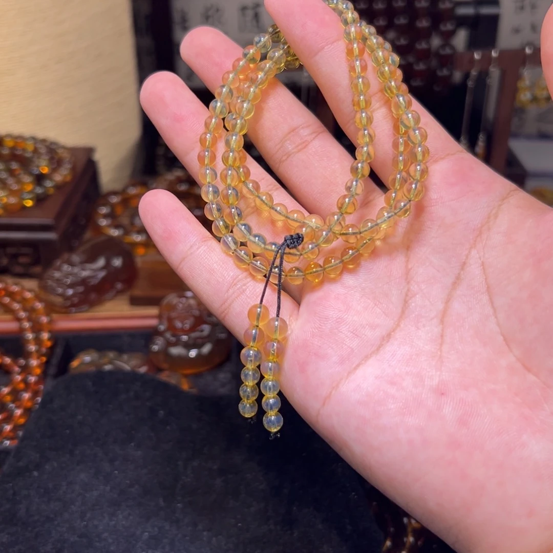 未镶嵌颈饰琥珀5mm净水蓝珀108