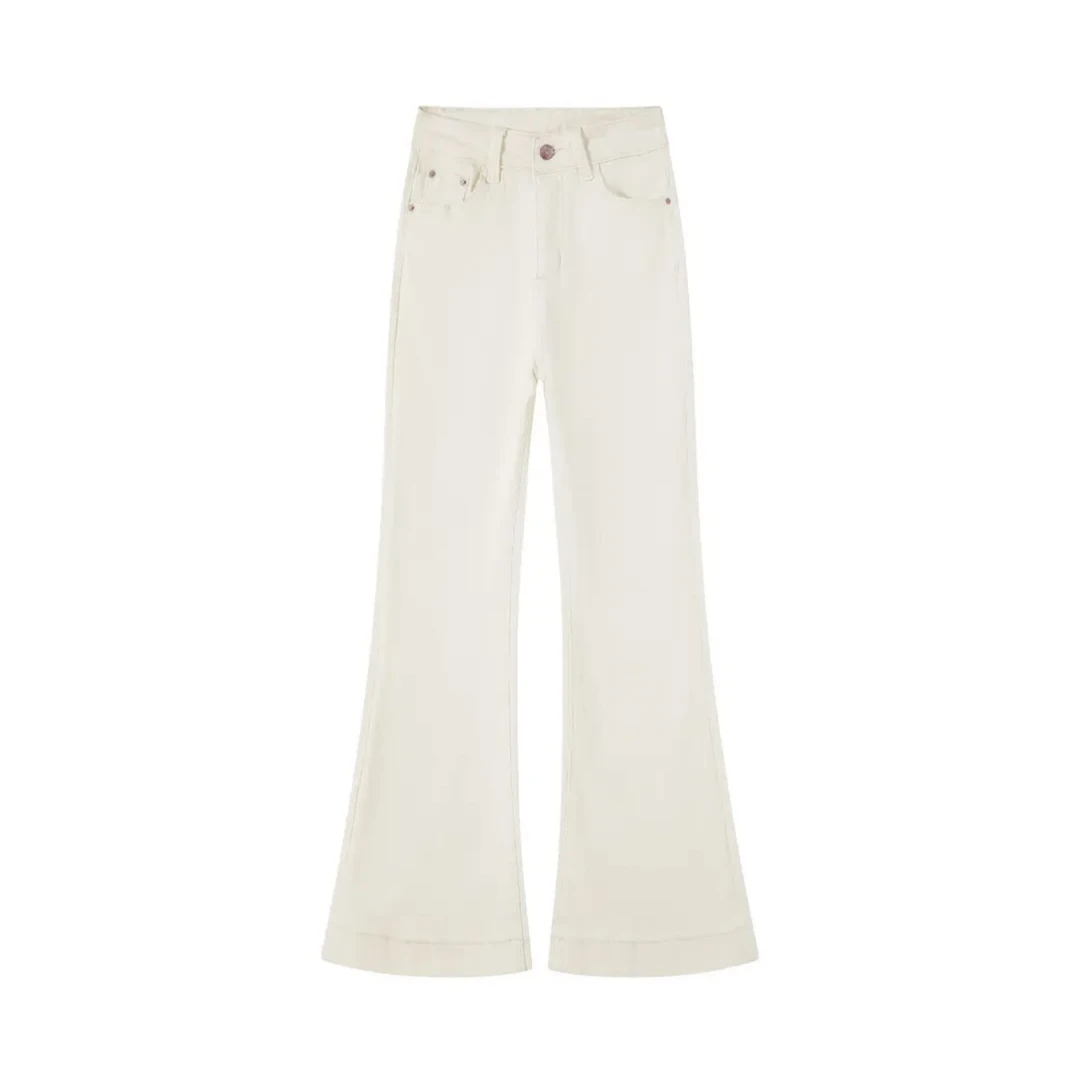 奶茶白-春季新款高腰弹力直筒微喇牛仔拖地裤显瘦时尚百搭XP