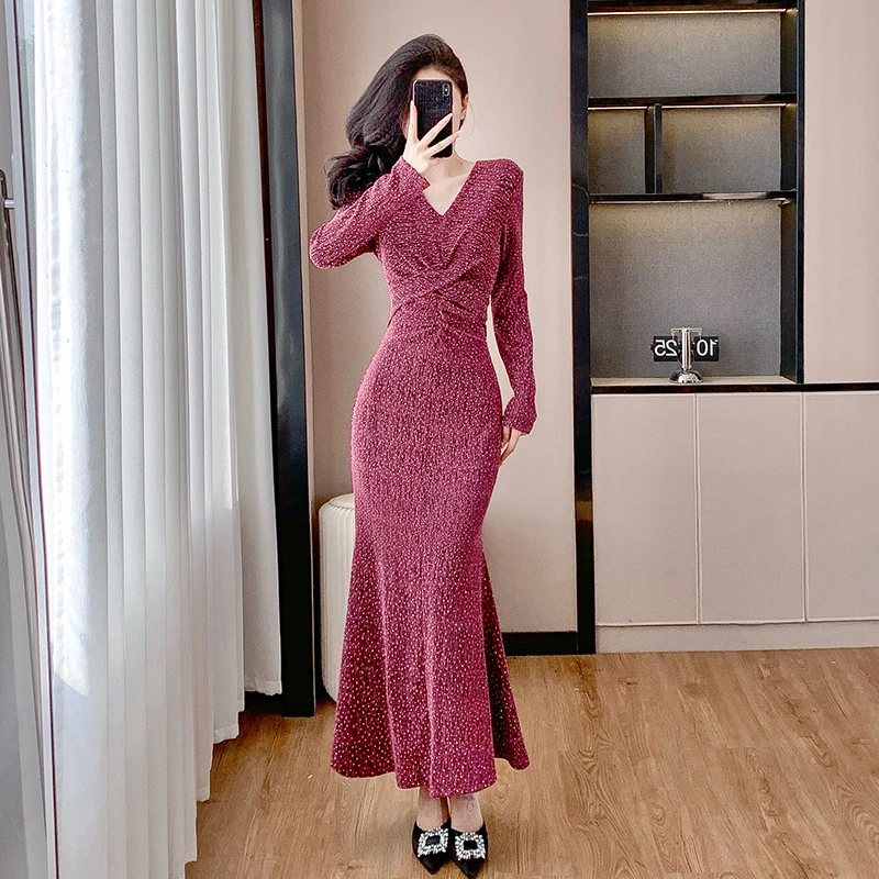 十三行品质女神范高级感小礼服鱼尾长裙烫钻名媛高端连衣裙