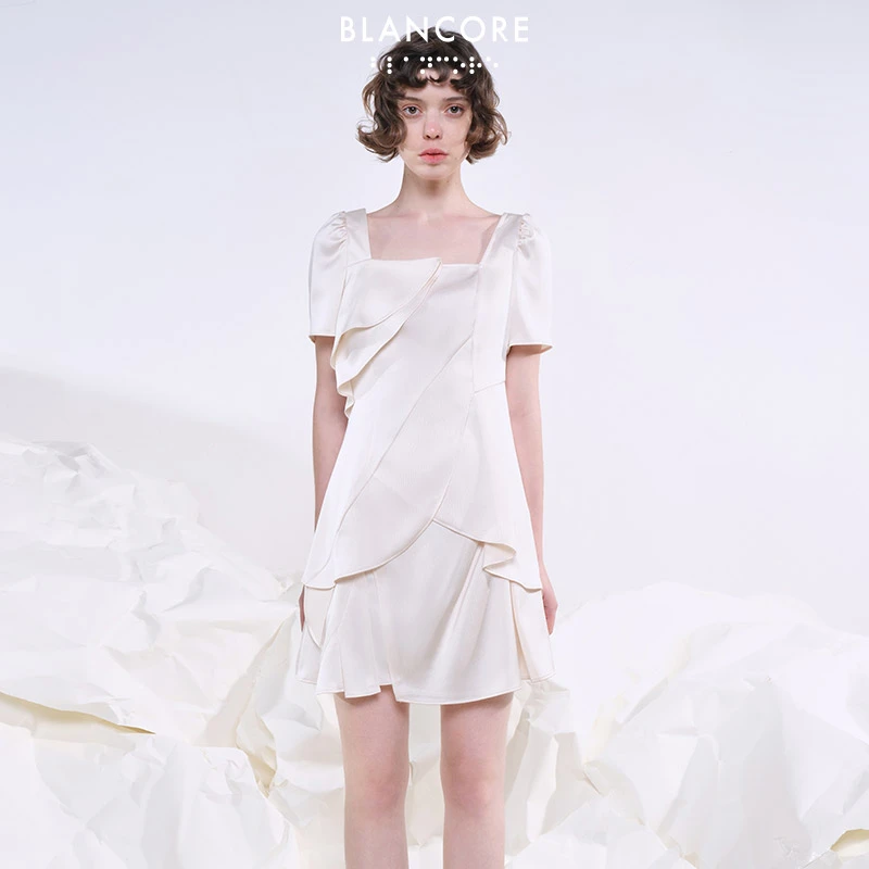【设计师品牌BLANCORE】夏新款a字简约轻奢弧线拼接解构半裙