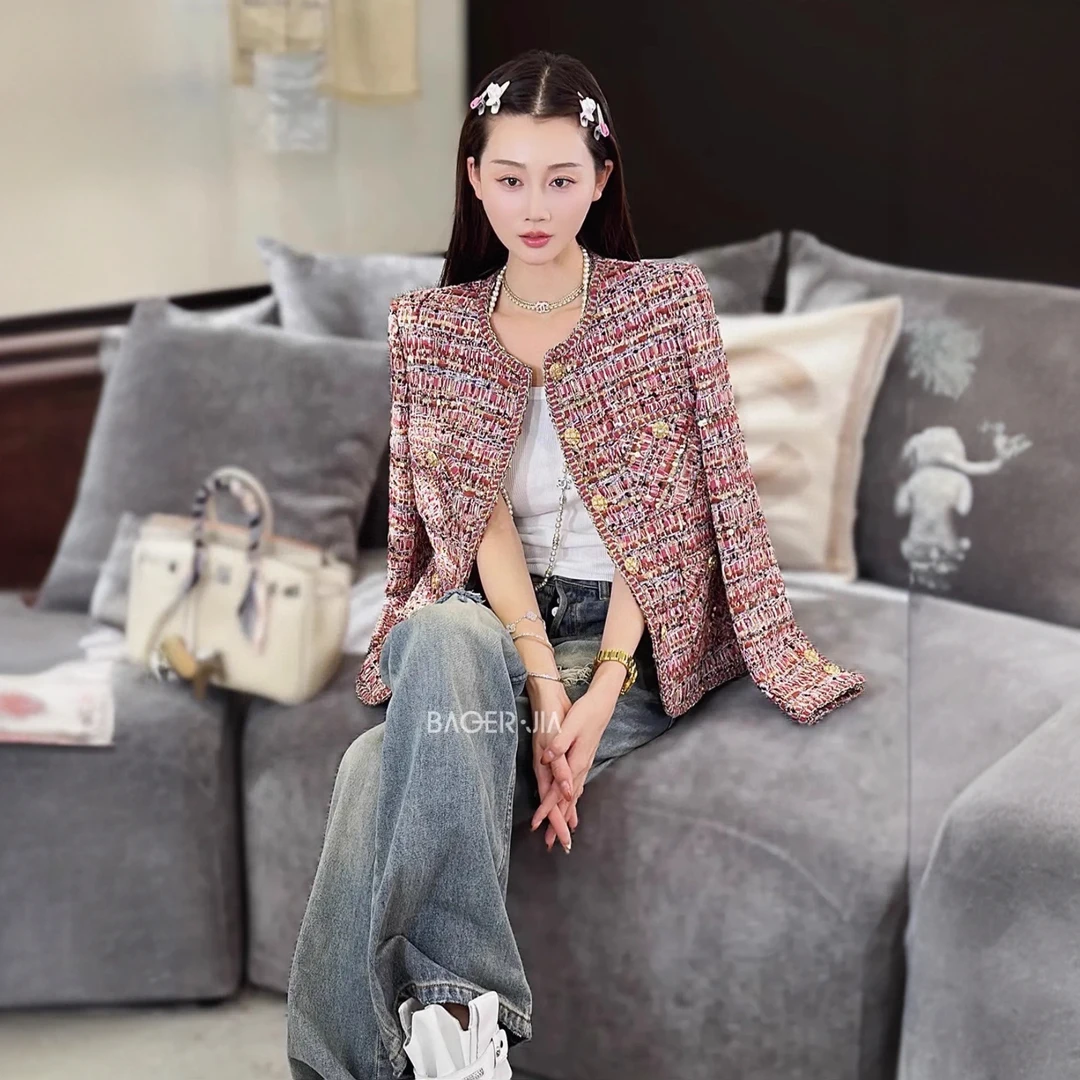 11326复古高端小香外套2025新款粉色上衣女