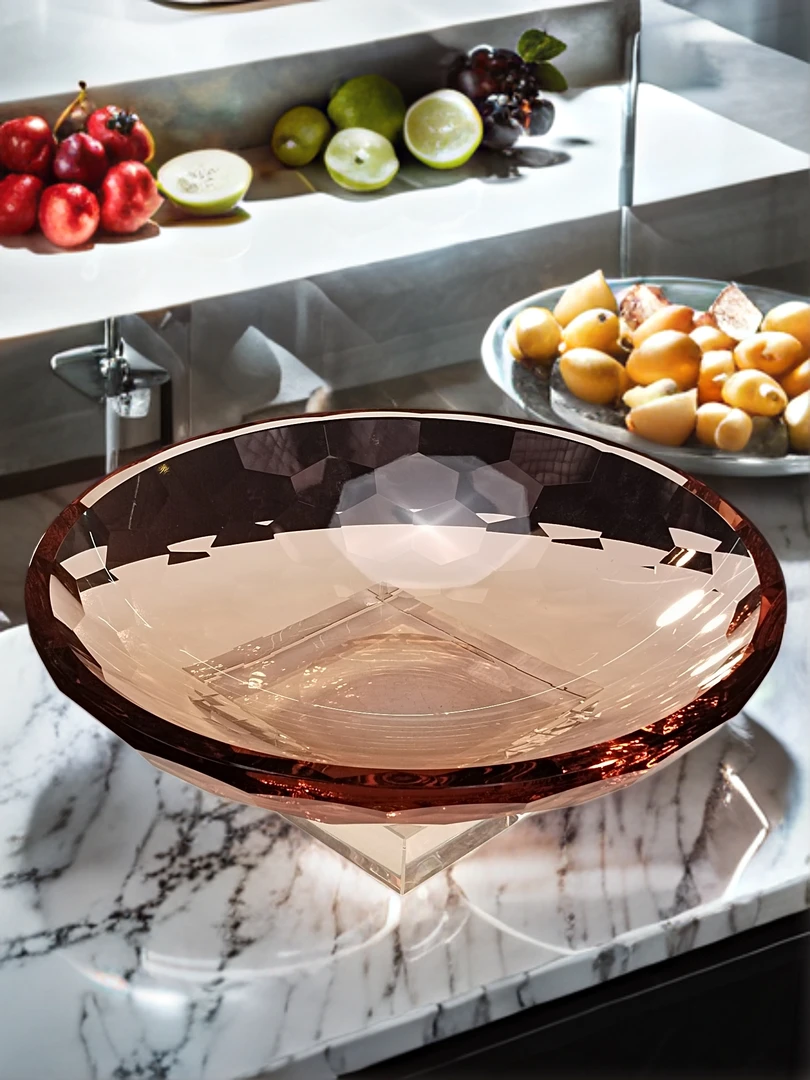 纯手工水晶琉璃果盘北欧风格轻奢家居装饰餐桌水果盘水晶威士忌杯