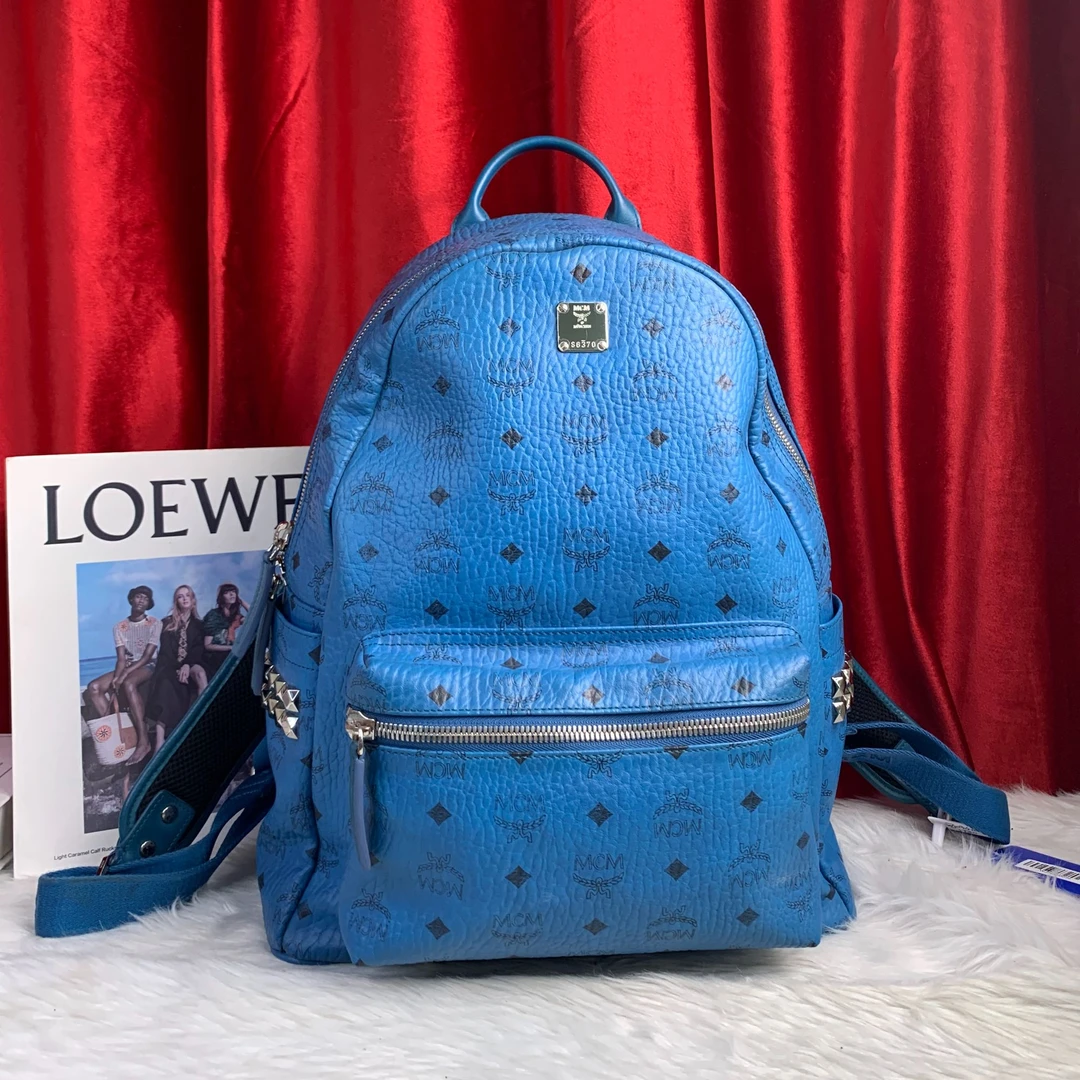 95新 MCM 蓝色双肩包/WJ09410056/0056