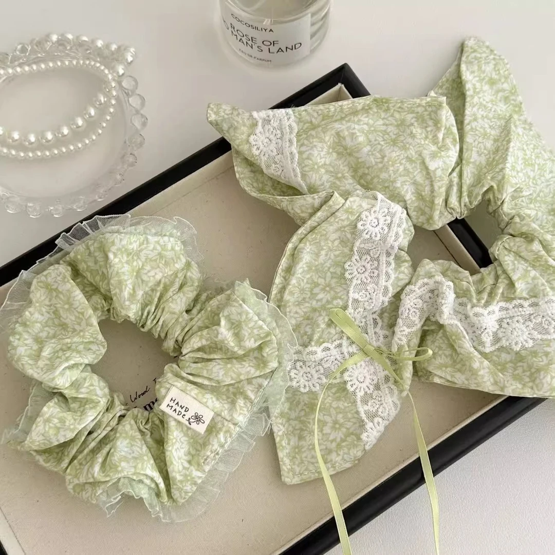 森系碎花小春夏清新蕾丝手作方巾头花大肠圈感少女发饰发圈春夏女