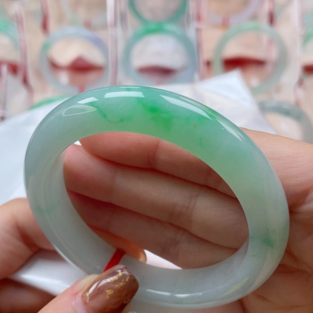 未镶嵌手镯翡翠52.5正圈 甜果绿飘翠 中万品质 力推12号
