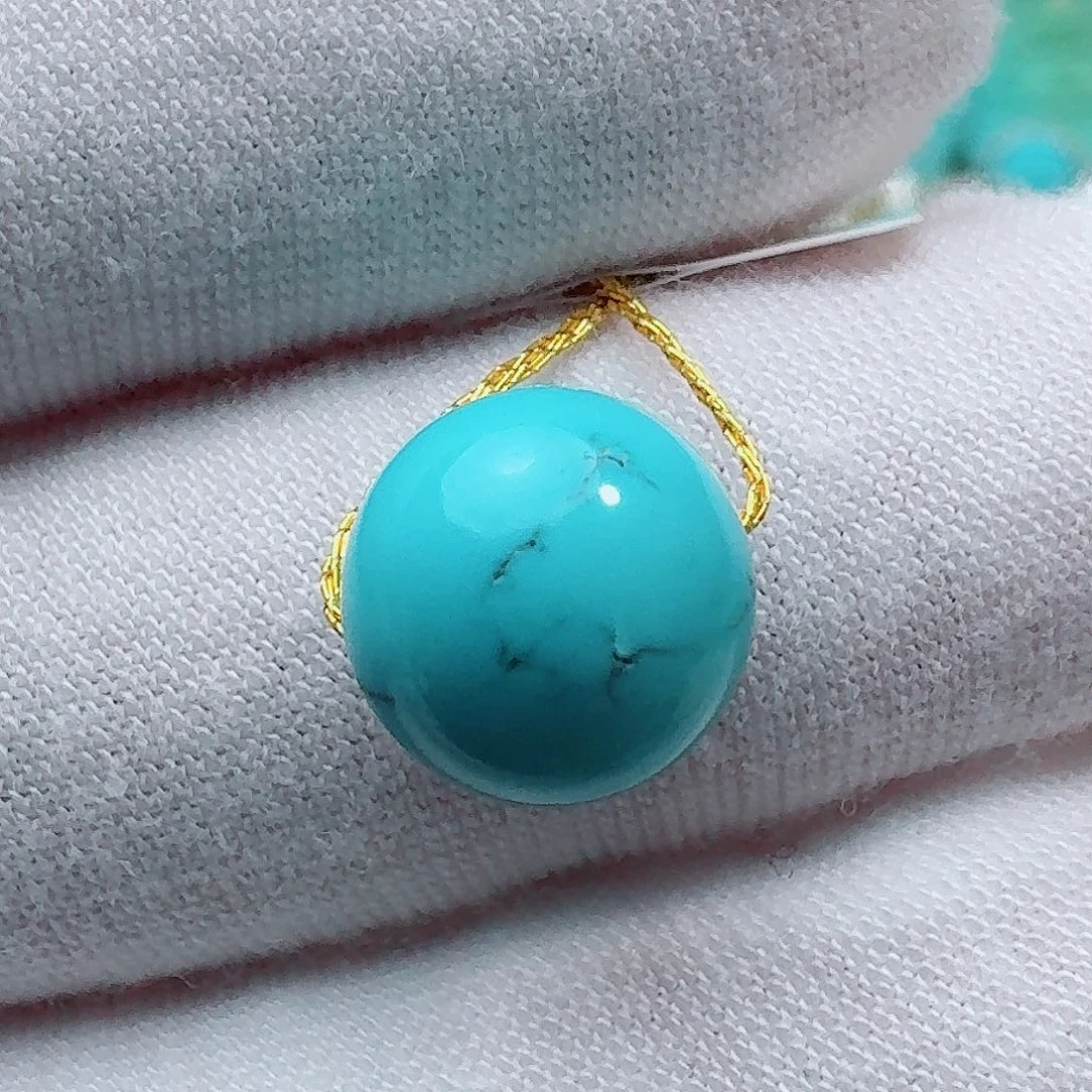 未镶嵌绿松石珠宝奇石高瓷蓝圆珠9+