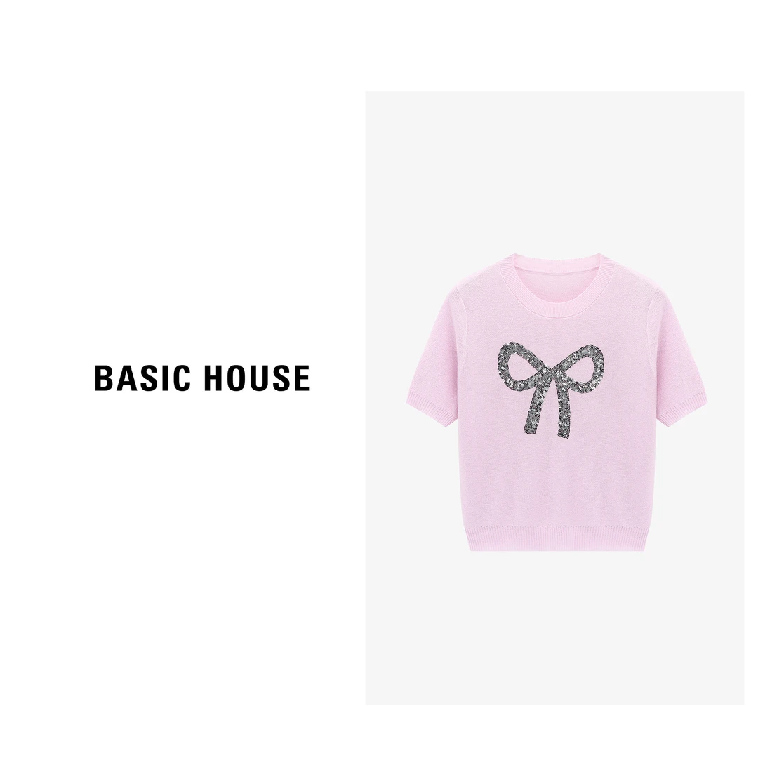 Basic House/百家好春夏新款时尚百搭印花休闲针织衫-B0625H5L222