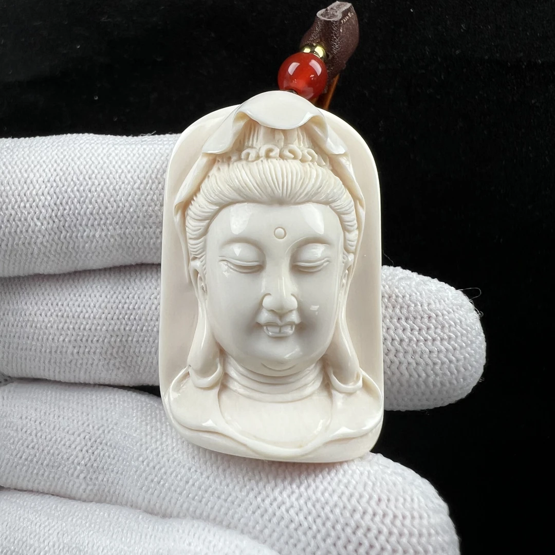 H5395天然猛犸牙雕刻观音26*41*14mm一物一图 假一罚十