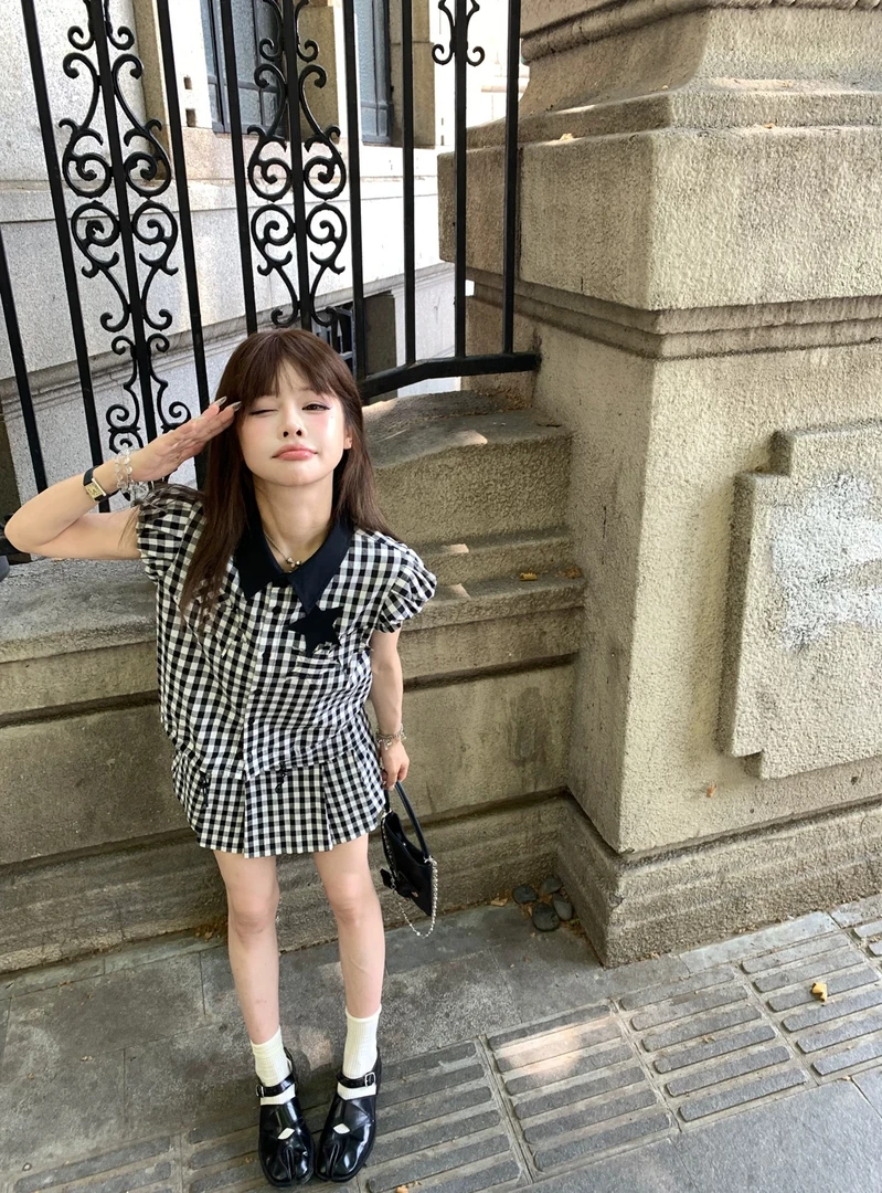 Jennie穿搭五角星格子套装学院风夏季纯欲辣妹风（清仓No退换）