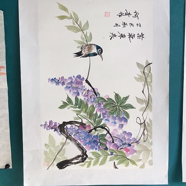 国画四尺三开横幅花鸟