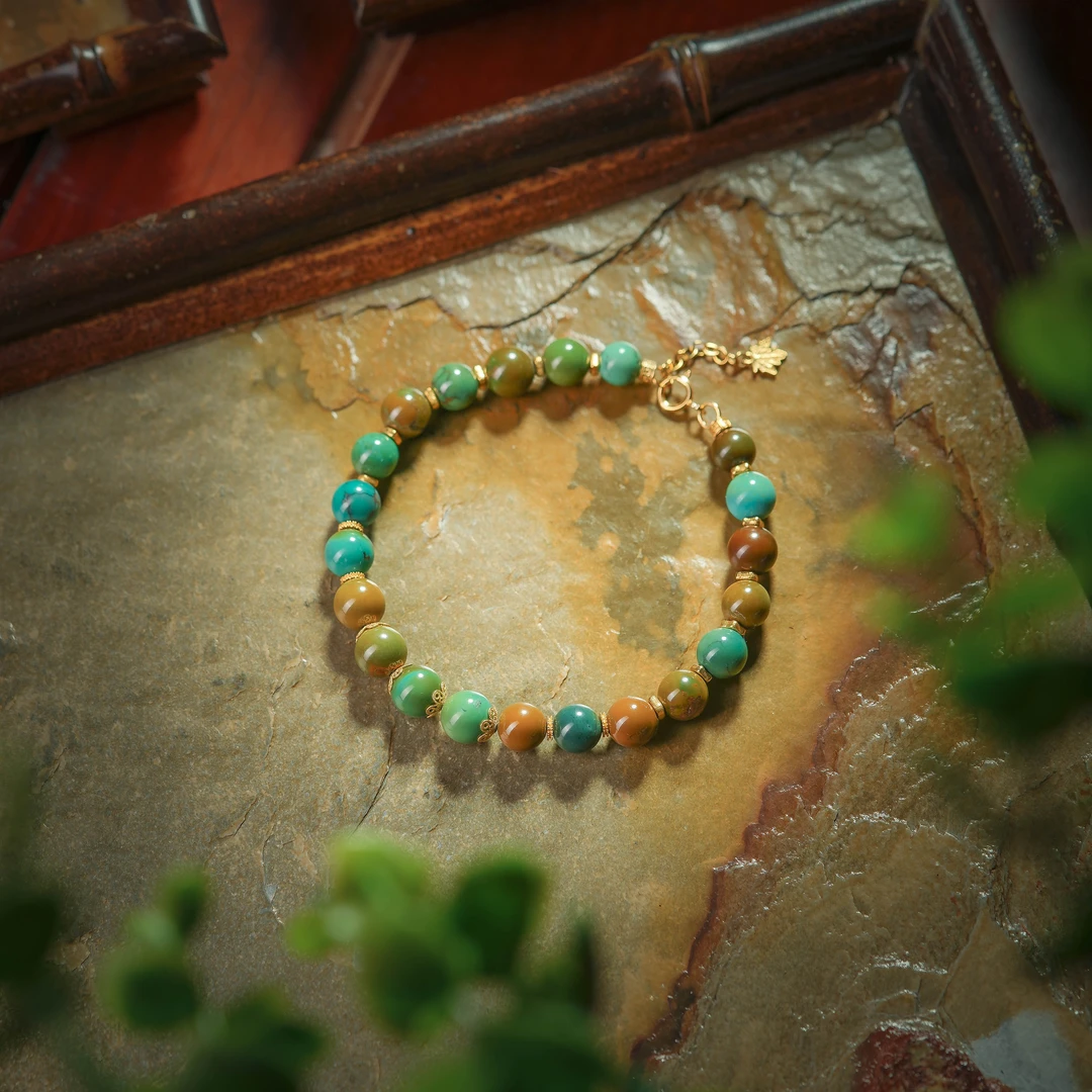 碧雅·典藏级绿松石高瓷玉化老料18K金手串AS0921约6-7mm