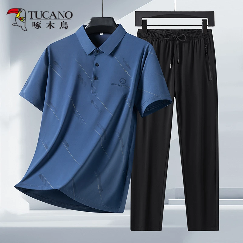 TUCANO/啄木鳥夏季新款冰丝两件套短袖透气速干POLO衫T恤冰爽套装