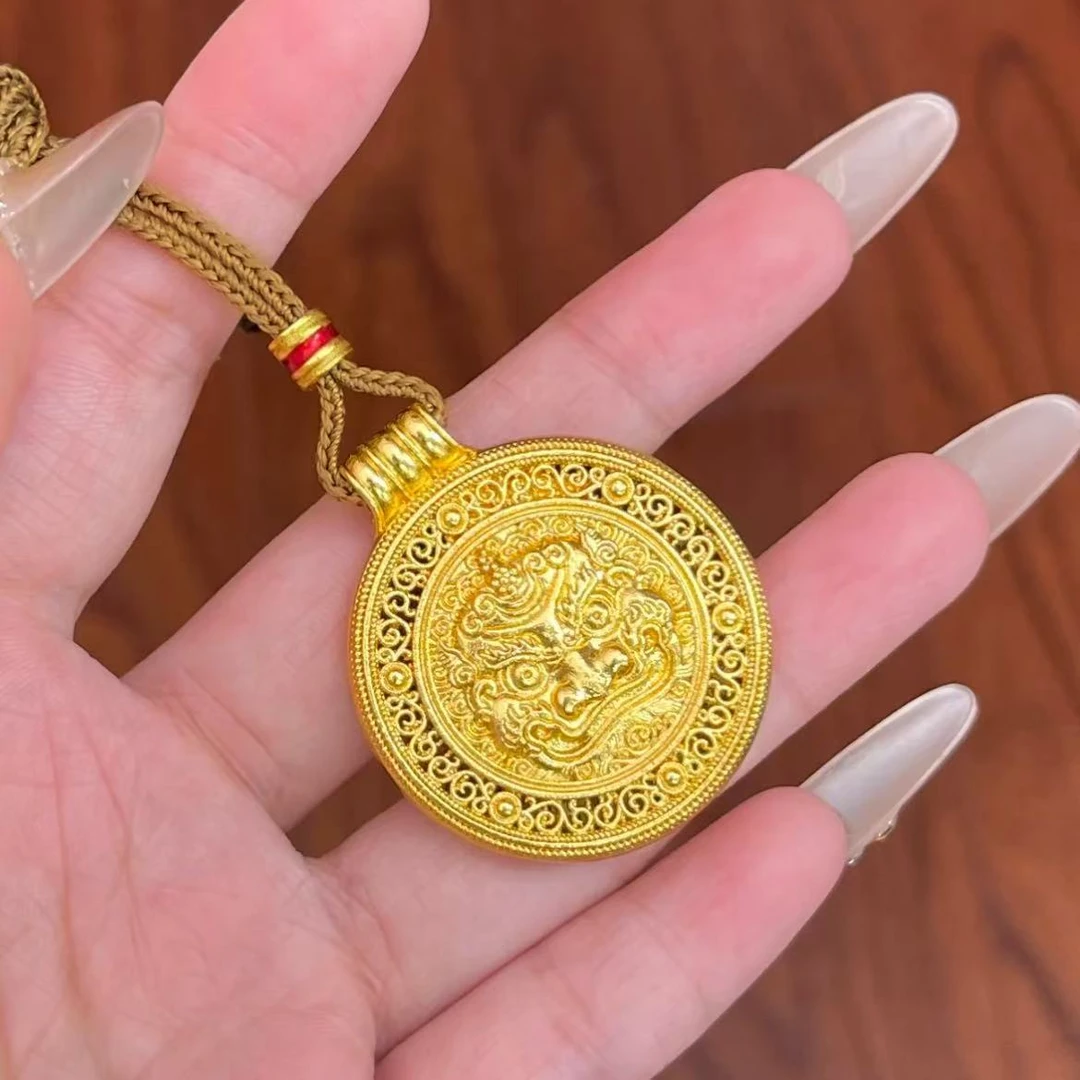 黄金 足金999 古法工艺 独角貔貅吊坠 罗盘吊坠 金重26.28克