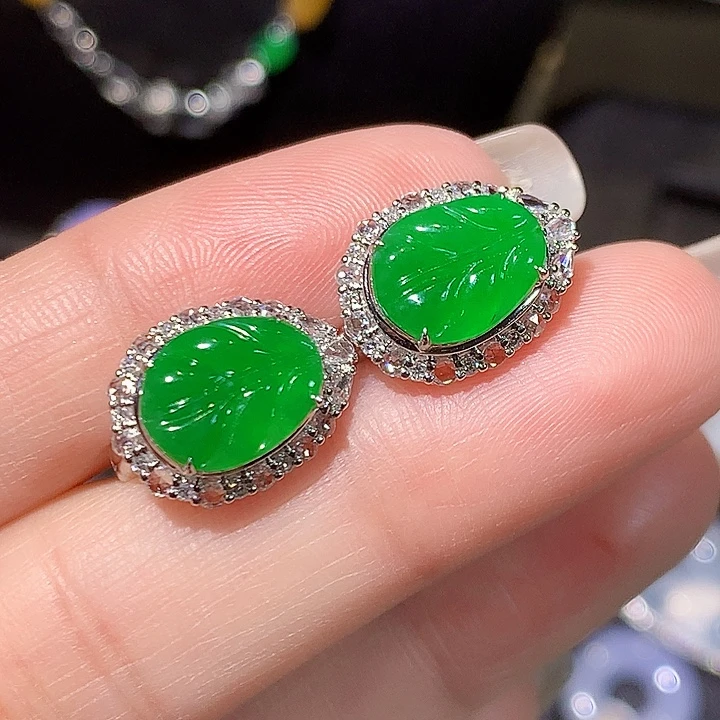 翡翠18K金镶嵌耳饰耳包