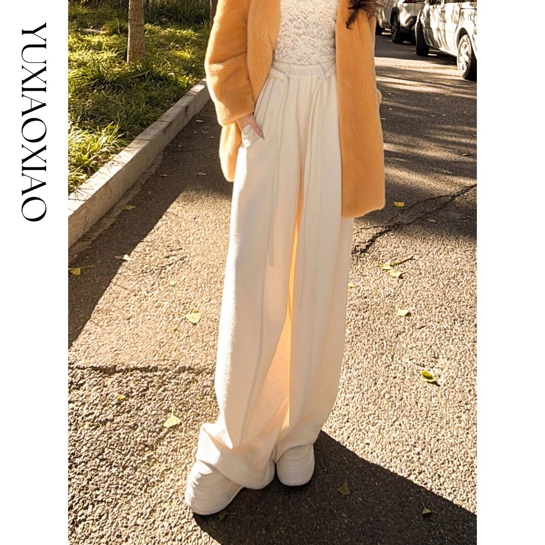 余潇潇【自在老钱】绵羊毛混纺垂坠慵懒风百搭舒适抽绳阔腿休闲裤