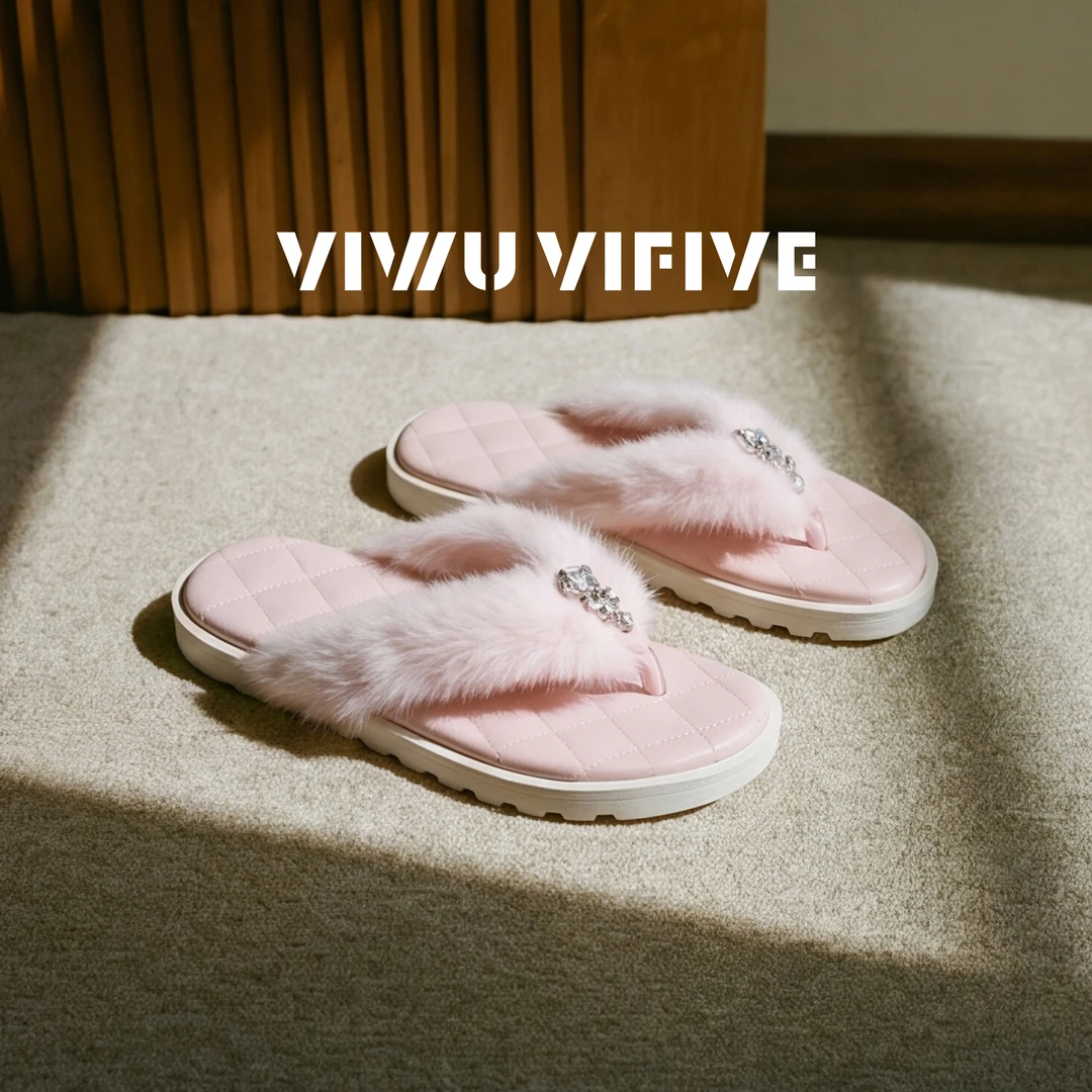 V5【断码退货仓微瑕】「辞汐」轻奢气质貂毛水钻外穿人字拖平底凉鞋女