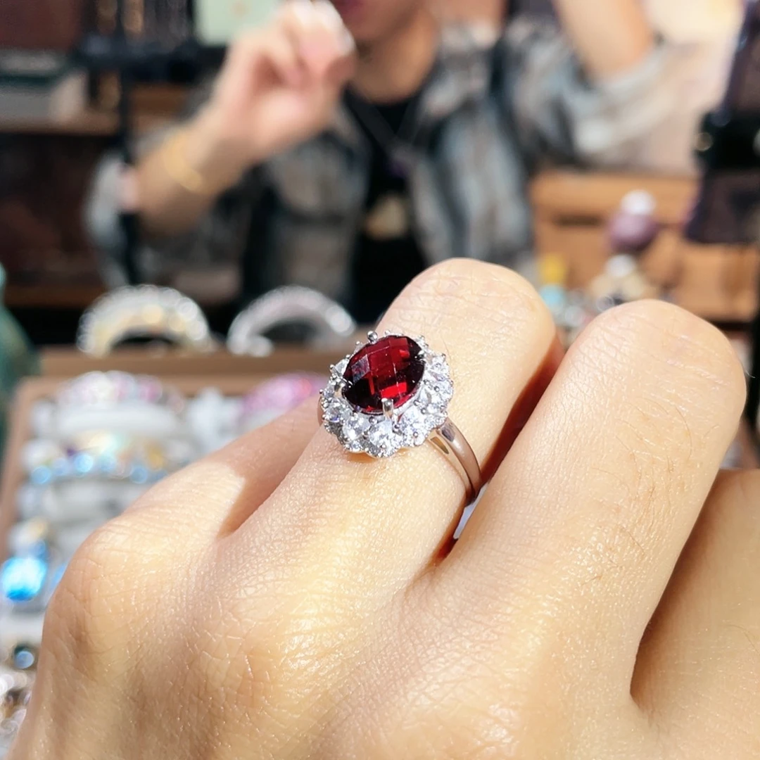 石榴石戒指银S925镶嵌