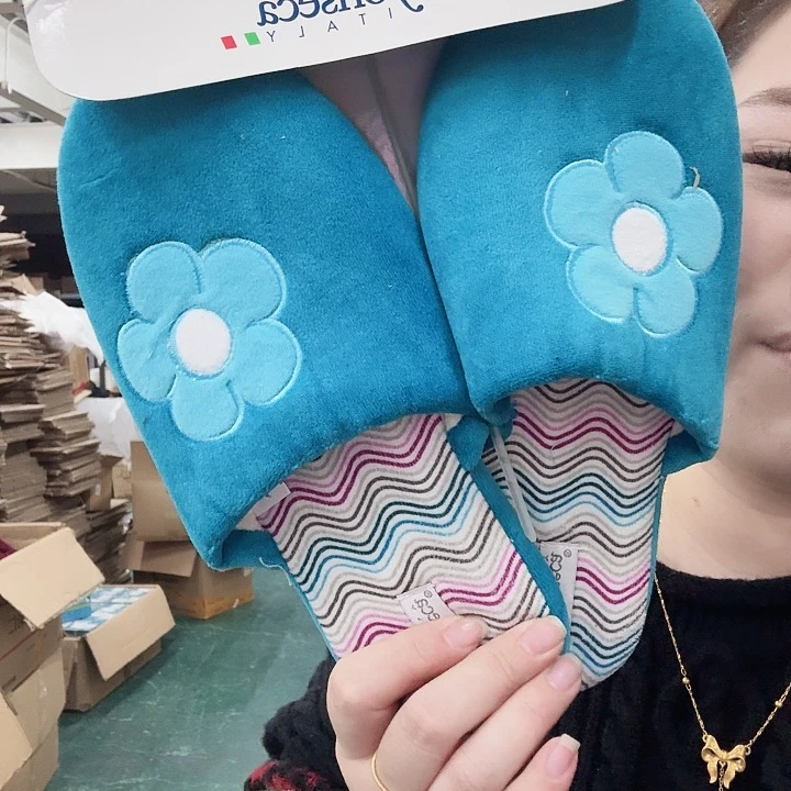 蓝色花朵棉拖37-38码