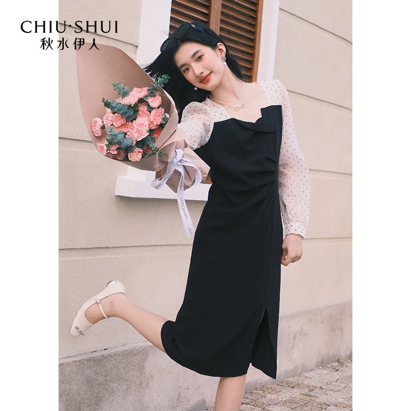 【许半夏专属】秋水伊人假两件拼接长袖连衣裙2024春季新款女法式优