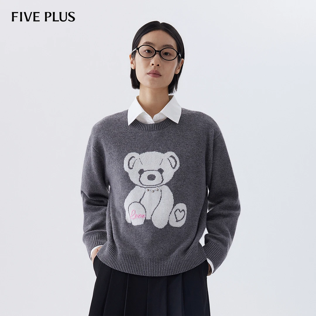 FIVE PLUS秋装羊毛针织衫女软糯卫衣式毛衣套头衫通勤2LN3031310
