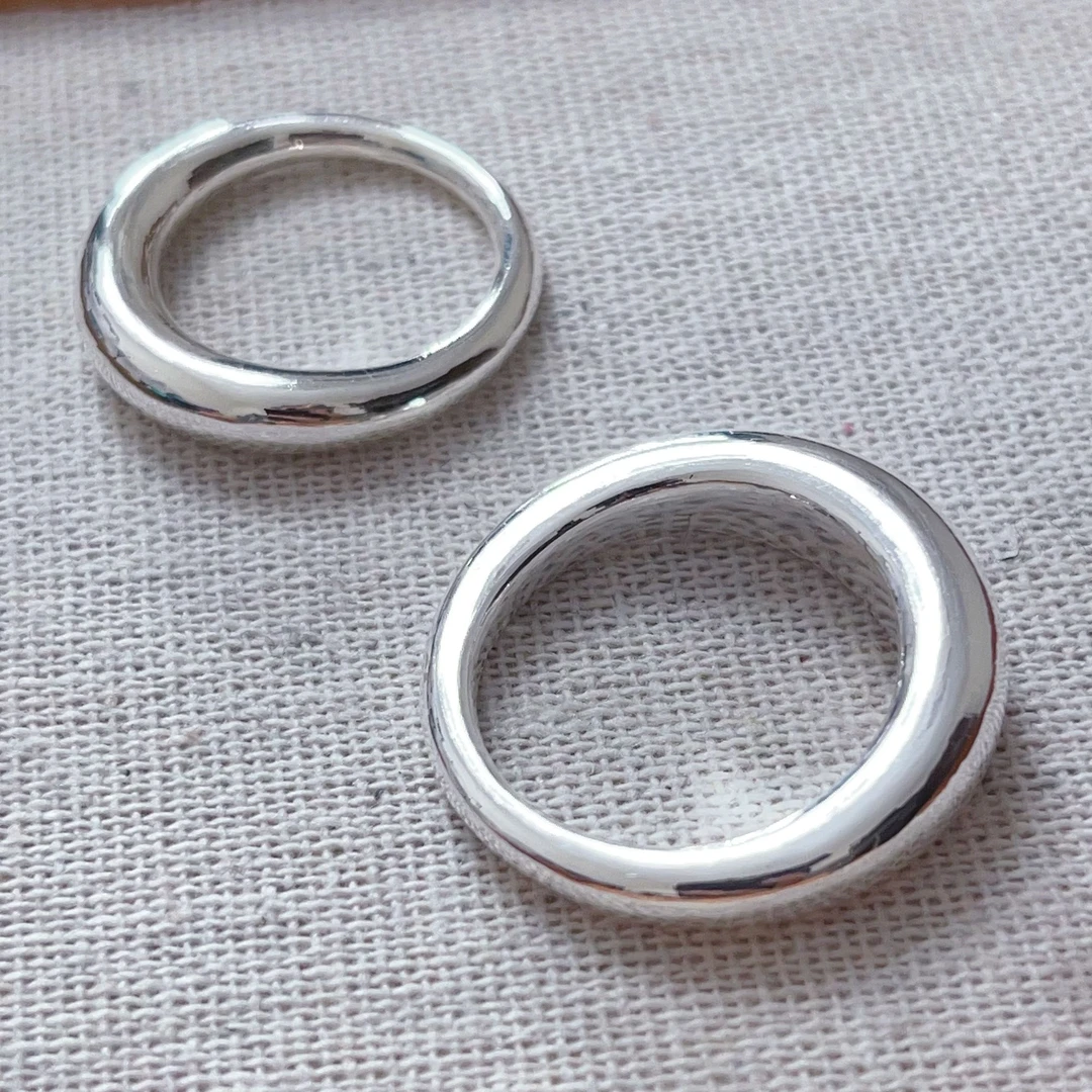 足银戒指 足银999面包戒指闭口光面渐变泥鳅背素圈实心定制