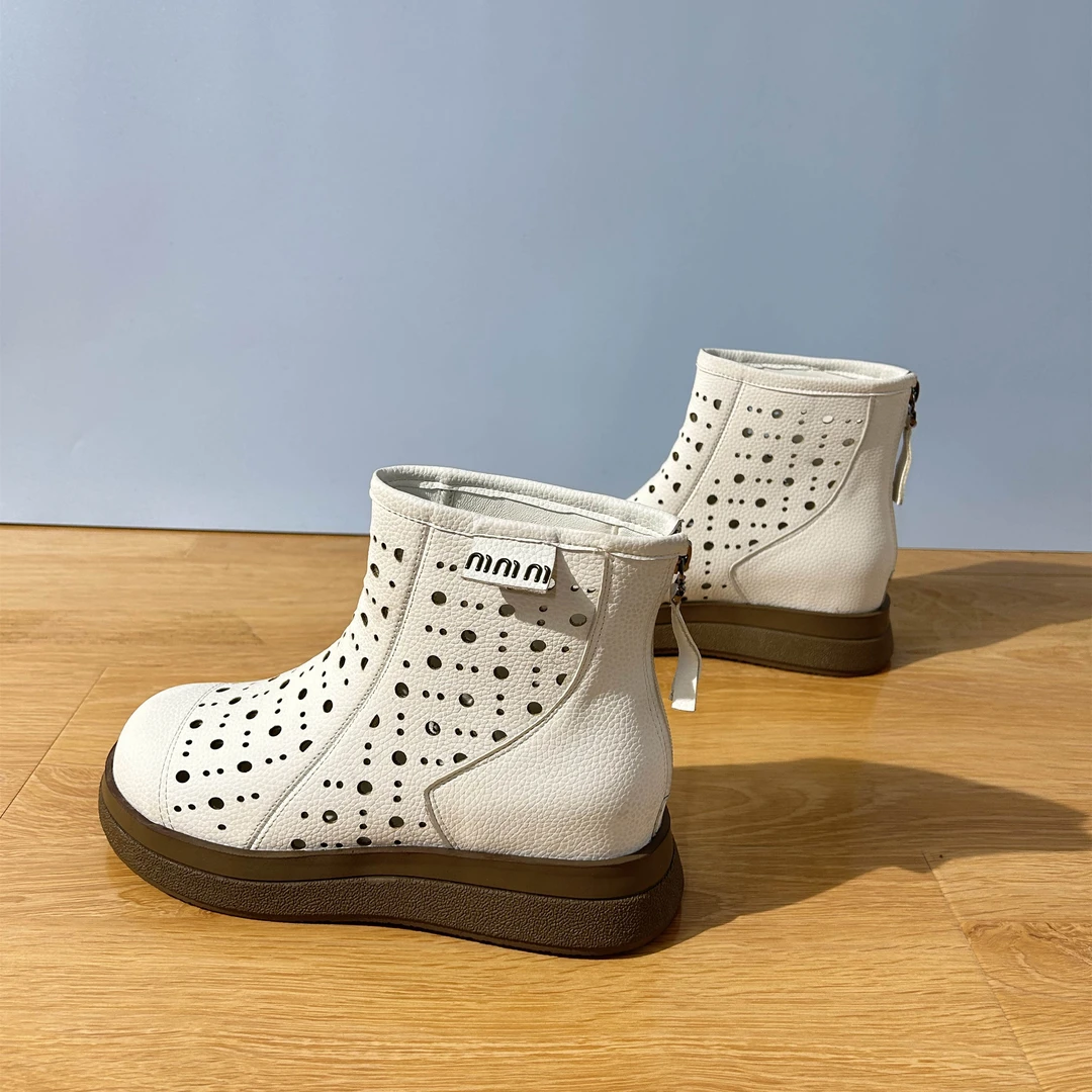 镂空女鞋单靴女2025春夏新款百搭凉鞋软底洞洞鞋短靴大码裸靴凉靴