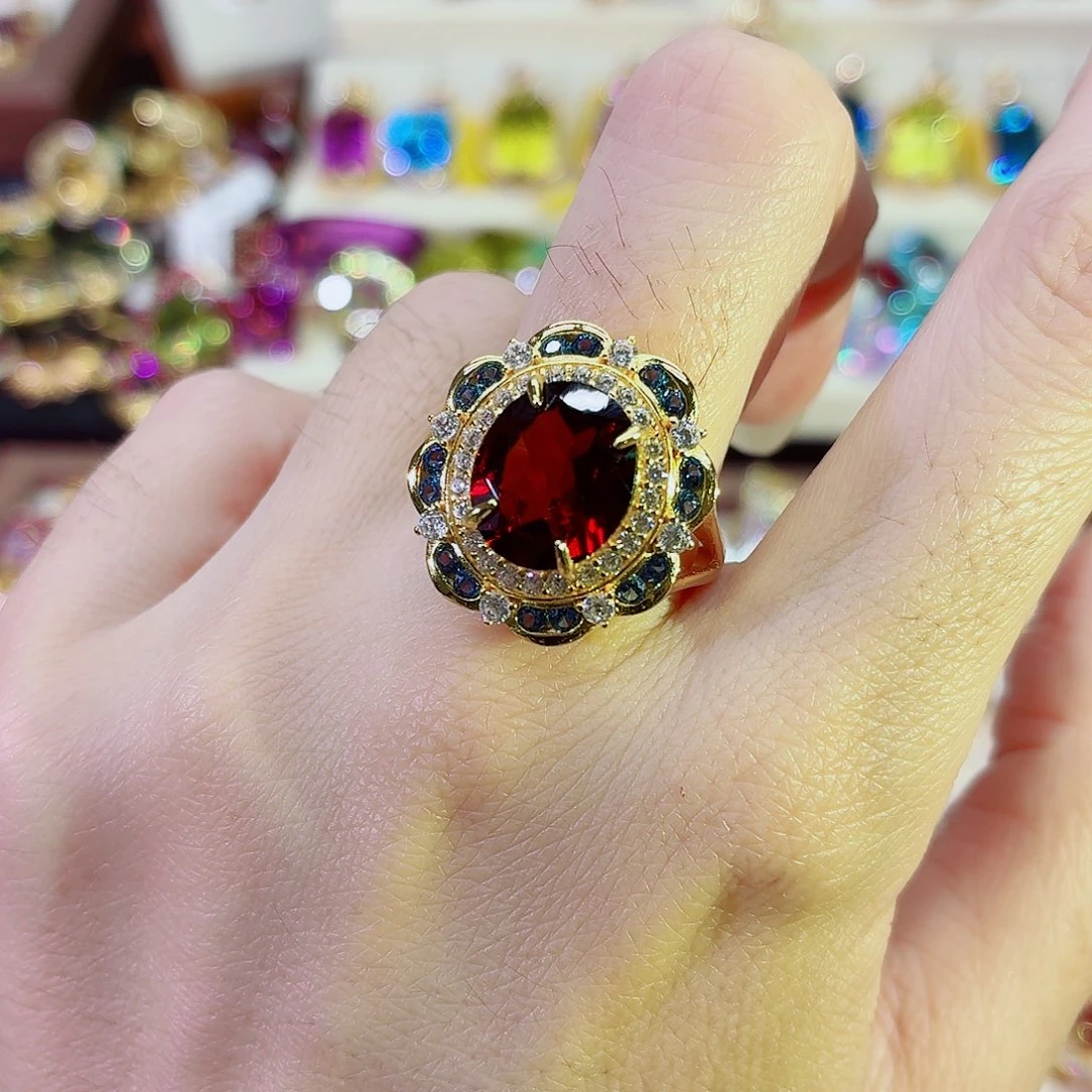 银S925镶嵌石榴石戒指