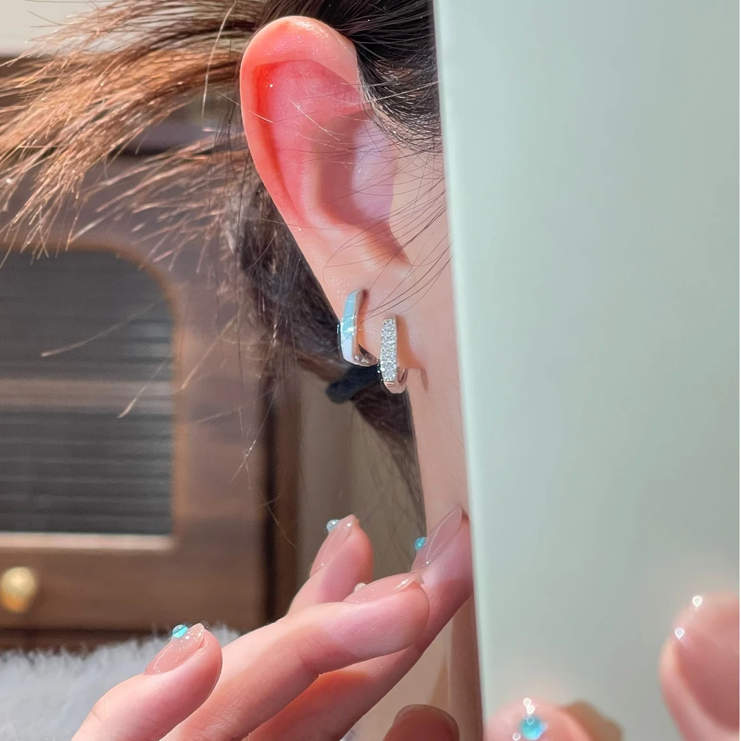 简约几何镶锆四件套耳环小众圈圈时尚百搭耳饰R1500