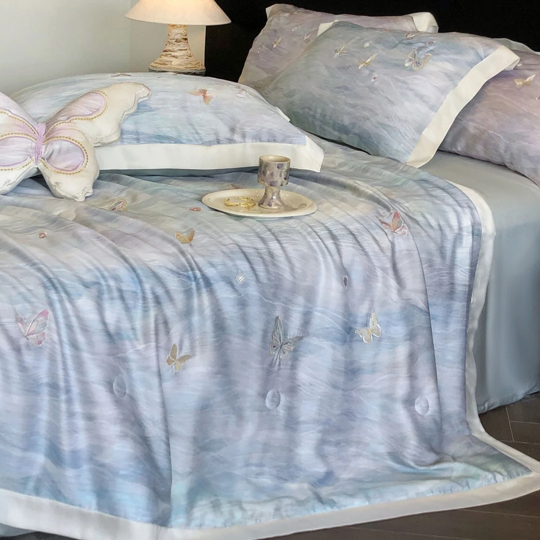 ROWHOLLY兰精天丝夏凉被四件套印花桑蚕丝夏被凉感空调被可水洗