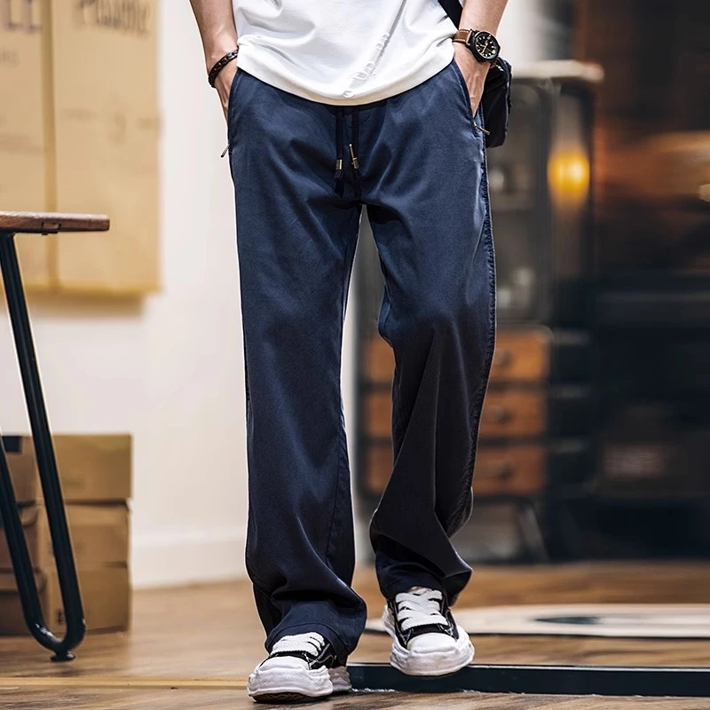 莱赛尔垂感直筒休闲裤男士夏季新款美式复古凉感冰丝裤子男款长裤