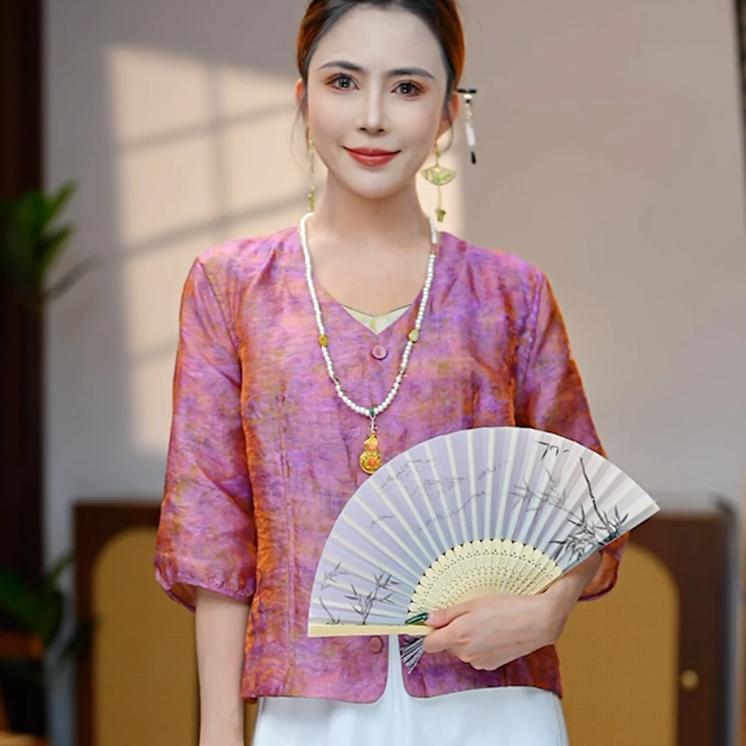 2025新中式国风烟霞粉黛双面短外套