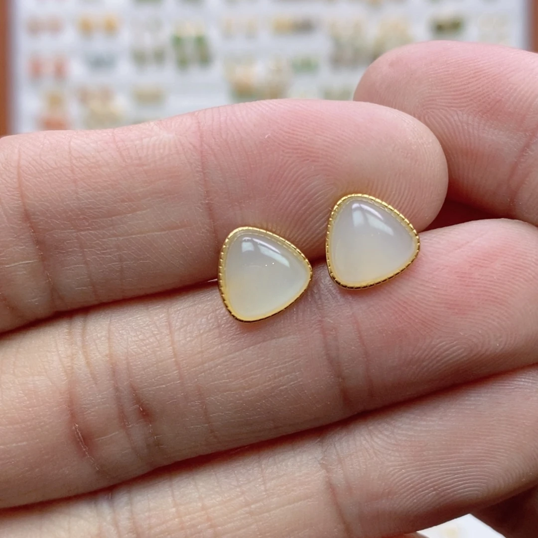 和田玉银S925镶嵌耳饰