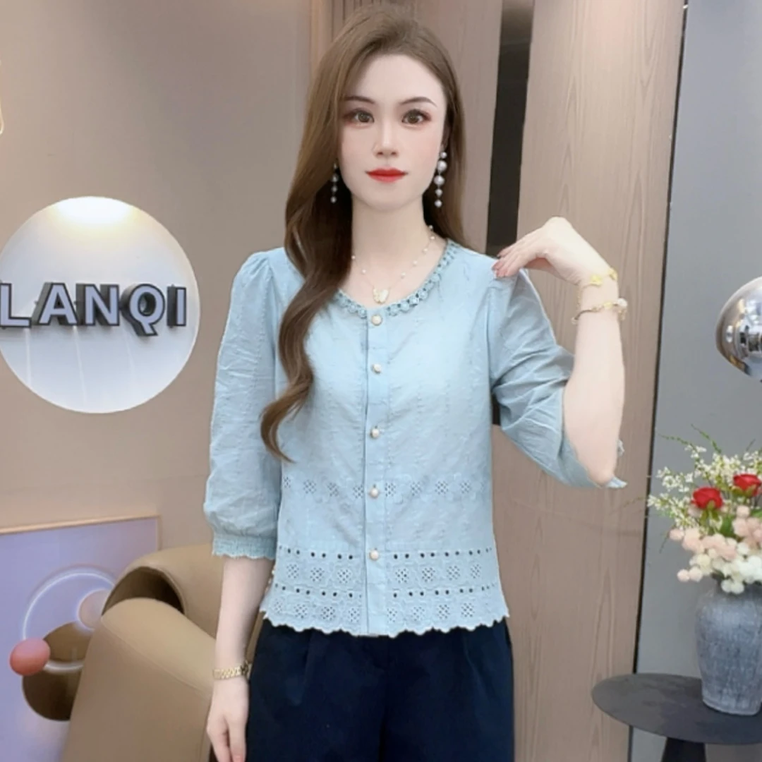 A8728时尚衬衫早秋新款显瘦设计感小众中袖上衣百搭