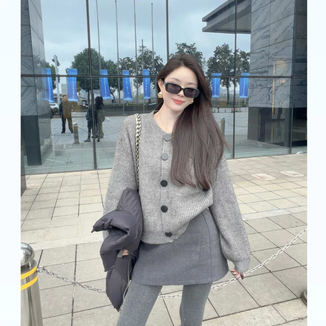 【晓溪服饰】软糯慵懒毛衣开衫外搭秋冬新款宽松圆领针织上衣6650