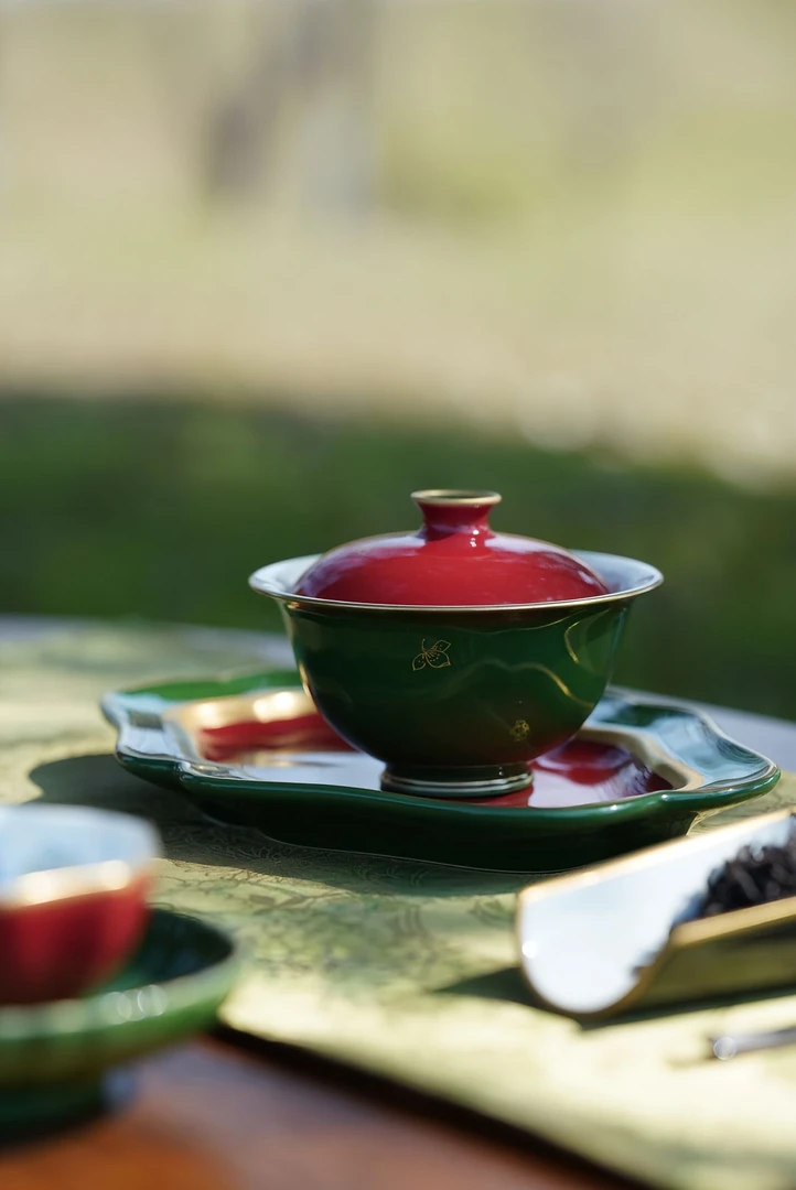 华隐堂-景德镇纯手工手绘绿肥红瘦描金盖碗手工泡茶碗（盖下100ml）