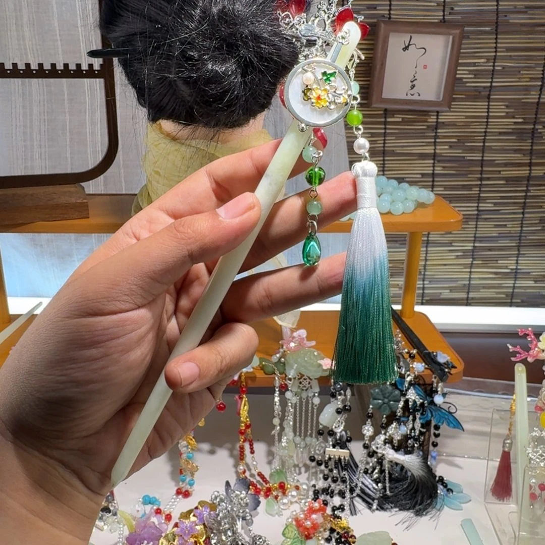 蛇纹石玉合金发饰