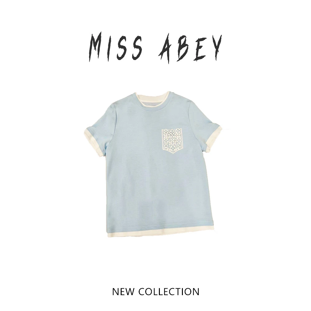 杉姐自营店 纯色口袋拼接印花简约休闲T恤DZT045