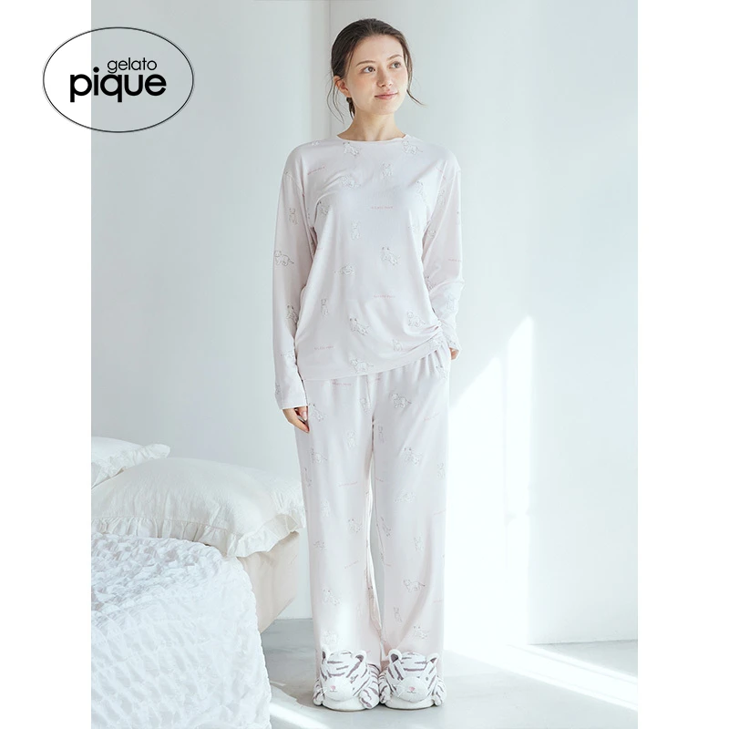 gelato pique25春夏新品女睡裤白虎满印系带长裤PWCP251245