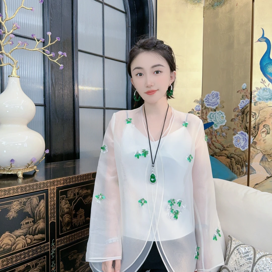 Betty Bairn【寄人春】高端系列桑蚕丝刺绣衬衫25B-BW8070