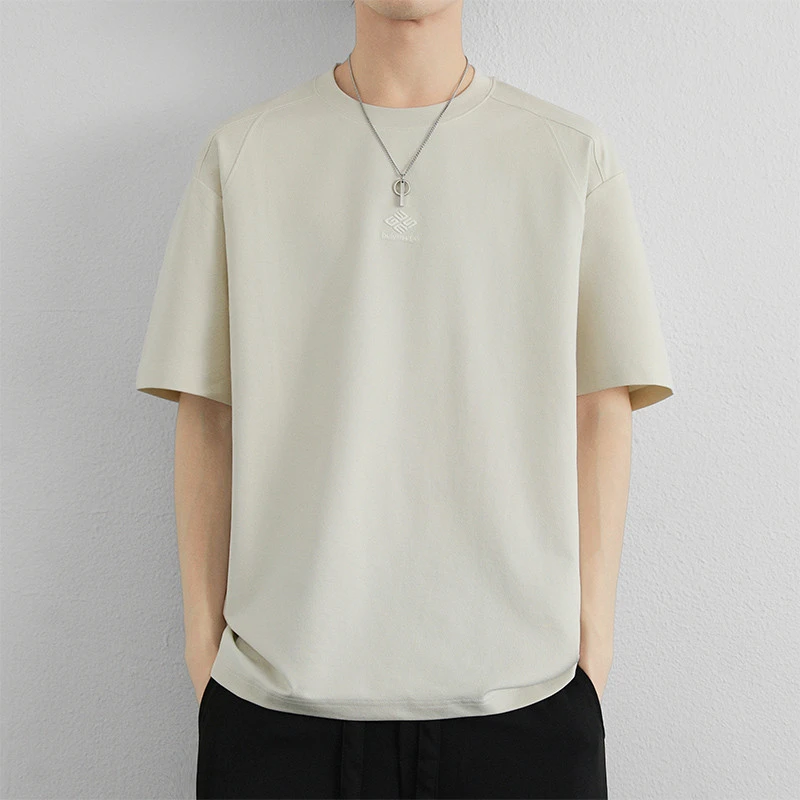 2025新款夏装纯色男士T恤半袖钢印液氨棉凉感潮牌男生短袖T恤薄