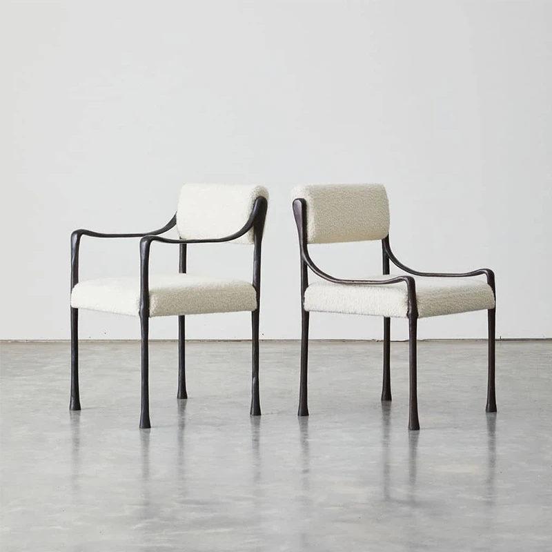 DEIFFY中古实木餐椅现代简约羊羔绒样板间餐厅会所高背椅家用