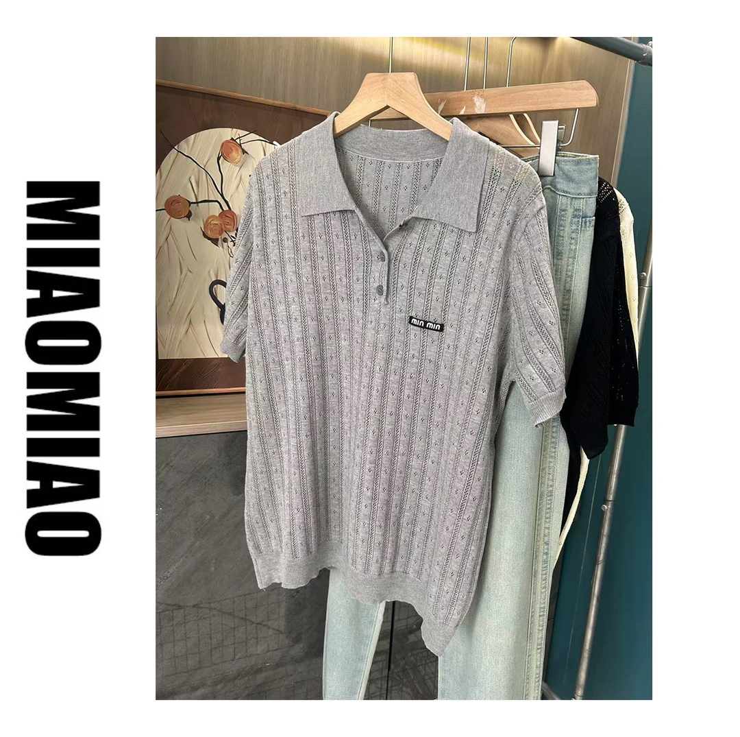 【苗苗】现873大码圆领正肩针织衫短袖t恤女夏季宽松遮肉显瘦上衣