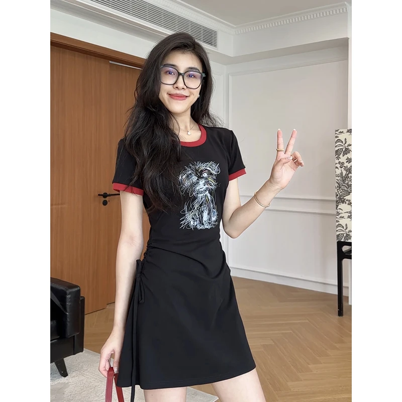 张阿星【查尔假日】夏季莱赛尔通勤休闲舒适印花撞色修身收腰连衣裙