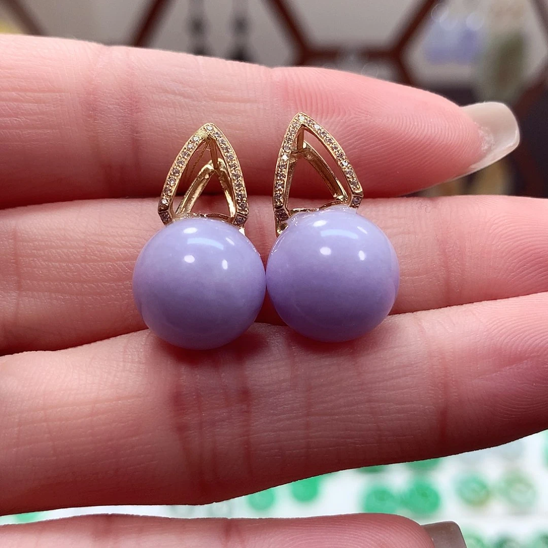 翡翠耳饰18K金镶嵌天然翡翠